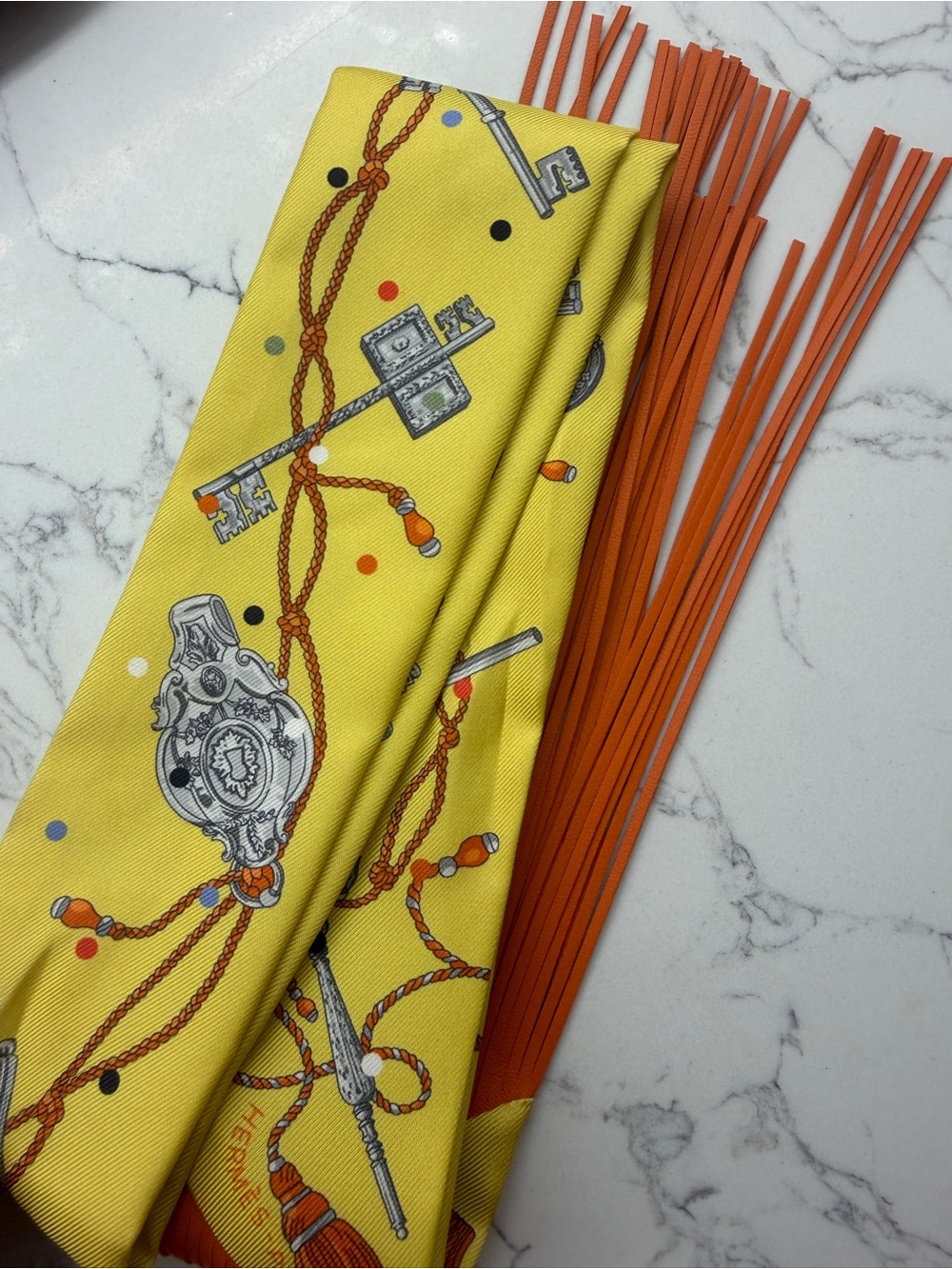 Hermes Yellow and Orange Fringe twilly - Picture 3 of 4
